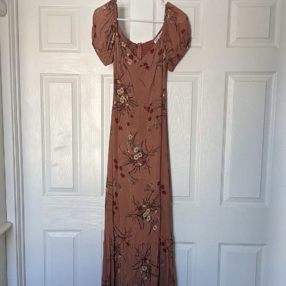 Reformation Terracotta Brown Floral Maxi Dress